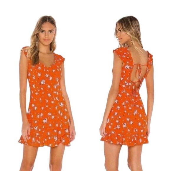 NEW Free People Like A Lady Mini Dress in Orange Floral Print Size Medium - Picture 3 of 12